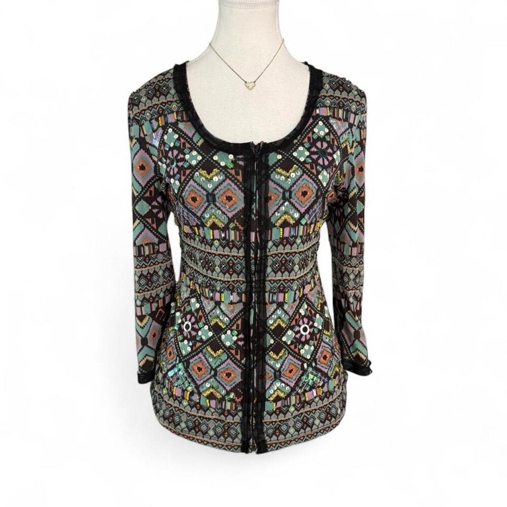 The Collective Works of Berek long sleeve top with zipper + sequin Size Medium